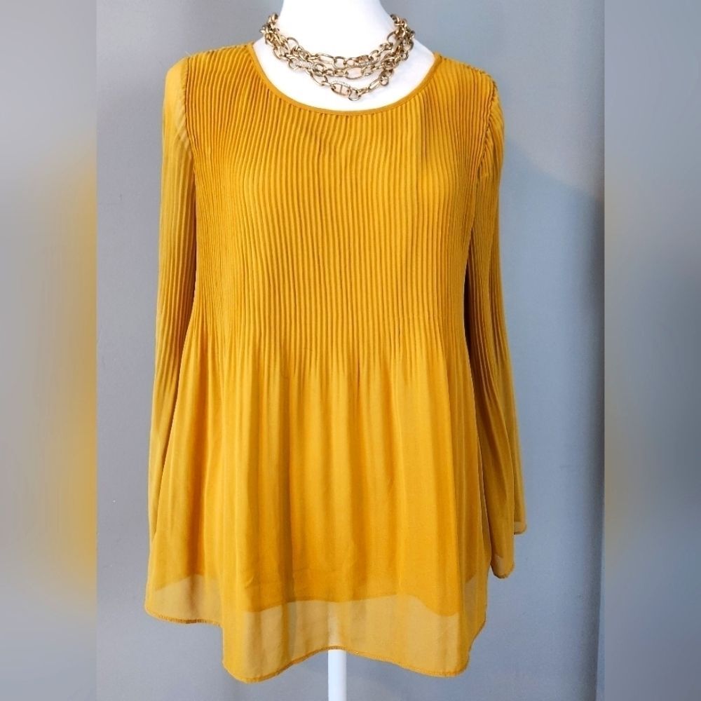 Max Edition Blouse. Mustard Yellow. Lg Feminine Spring Cottage Boho Sheer Casual
